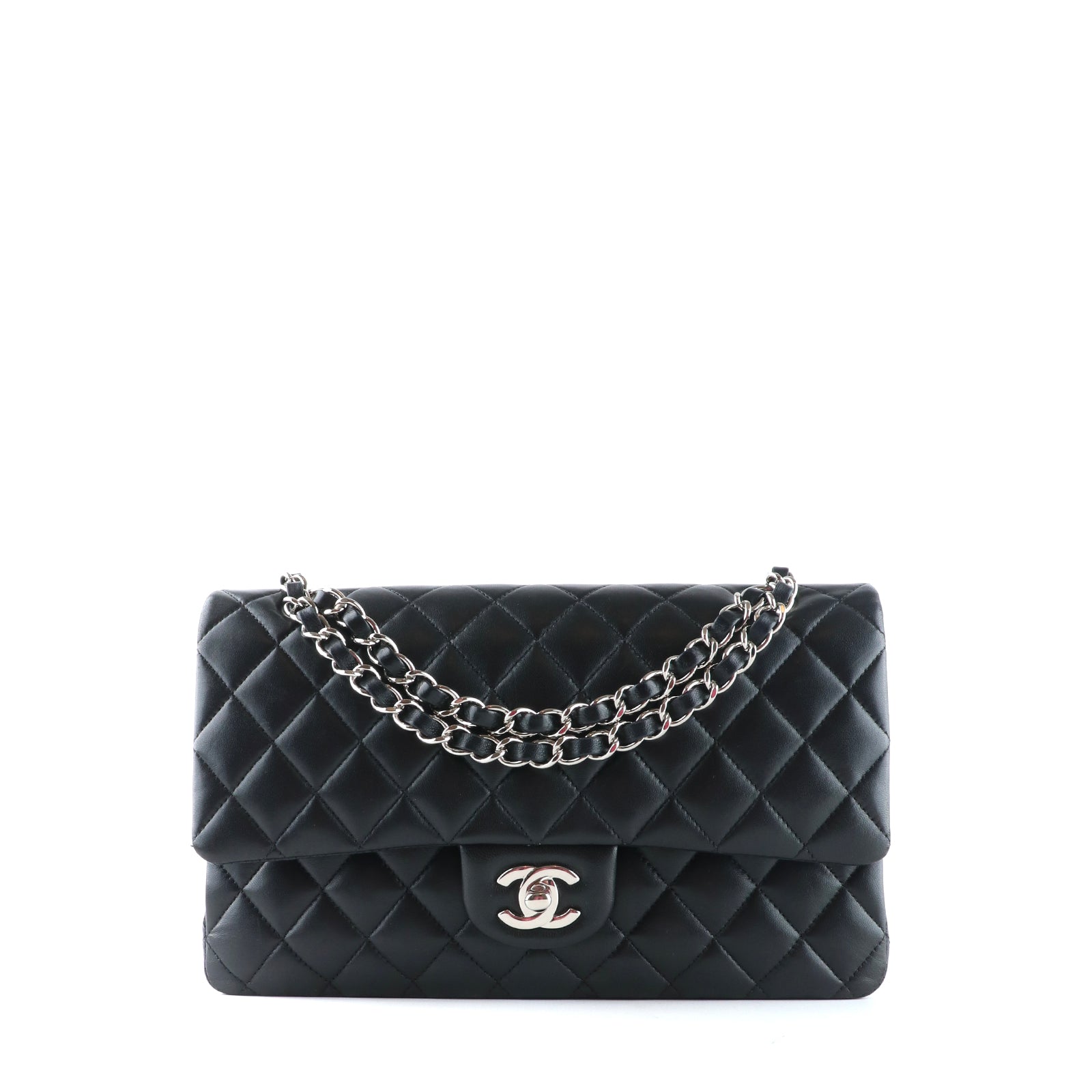 CHANEL - Sac à main Timeless 25 double flap en cuir matelassé noir