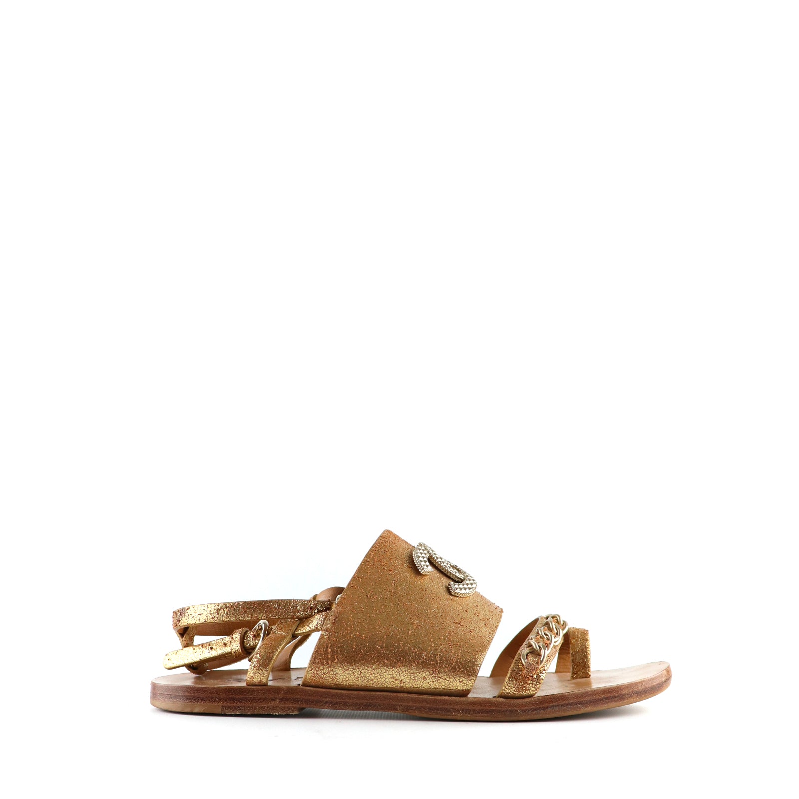 CHANEL - Sandales en cuir doré (T37)