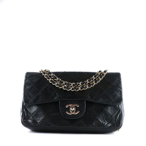 CHANEL - Sac à main Timeless 23 double flap en cuir matelassé noir vintage