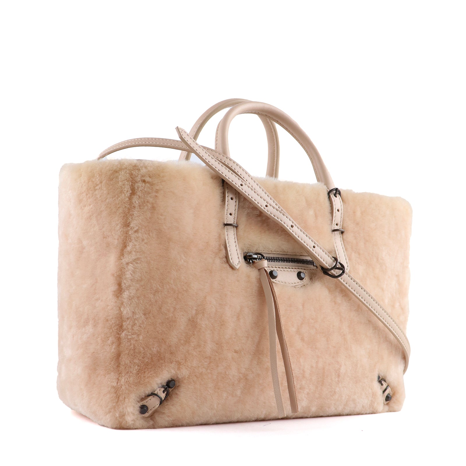 BALENCIAGA - Sac cabas avec bandoulière Papier A4 Cartable en mouton beige