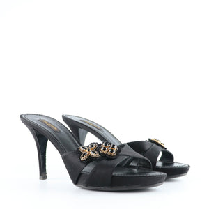 LOUIS VUITTON - Satin and leather heeled sandals (T39.5)