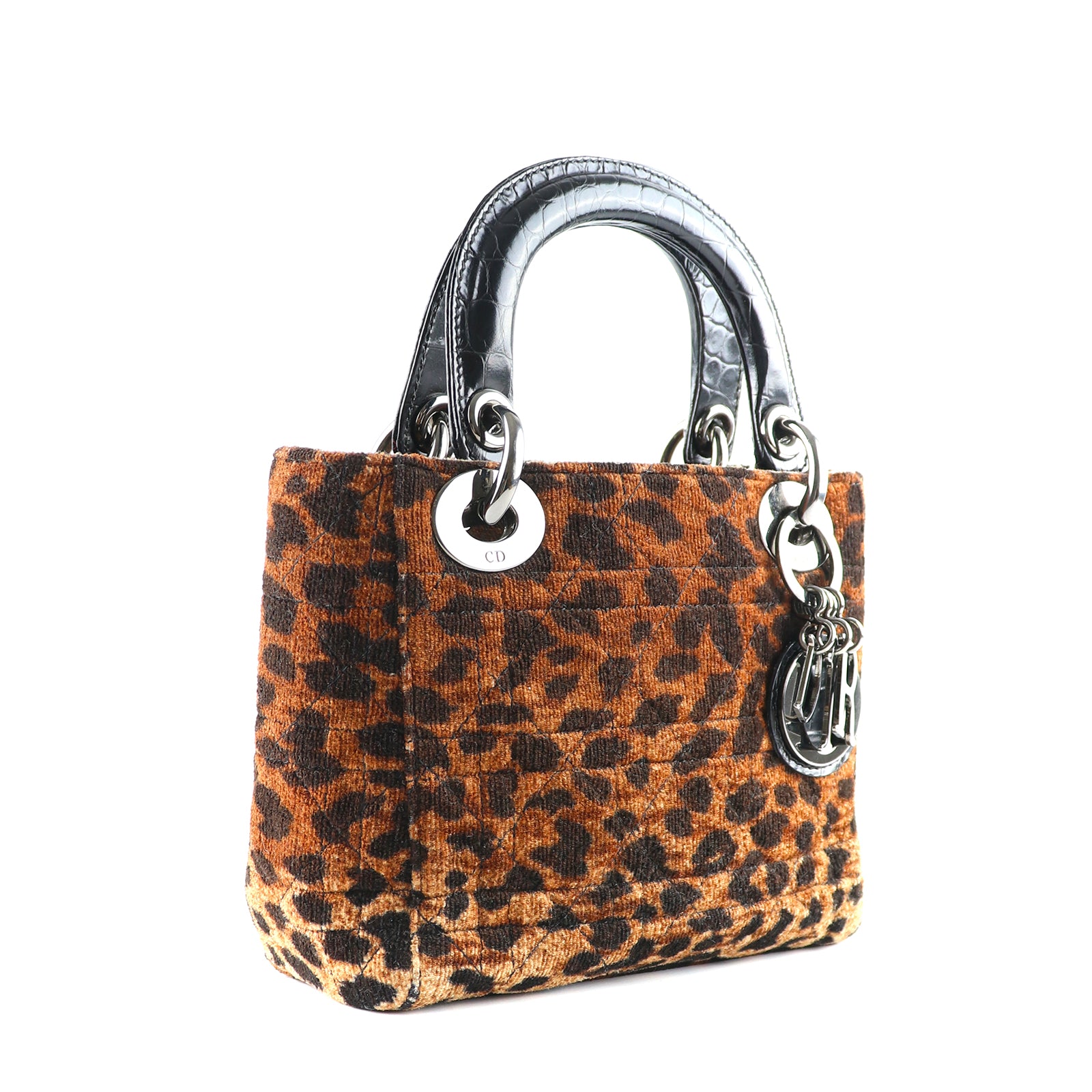 DIOR - Lady Dior mini handbag in leopard canvas and leather