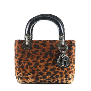 DIOR - Lady Dior mini handbag in leopard canvas and leather