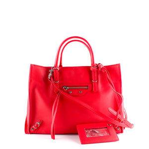 BALENCIAGA - Sac cabas avec bandoulière Papier A4 en cuir rouge