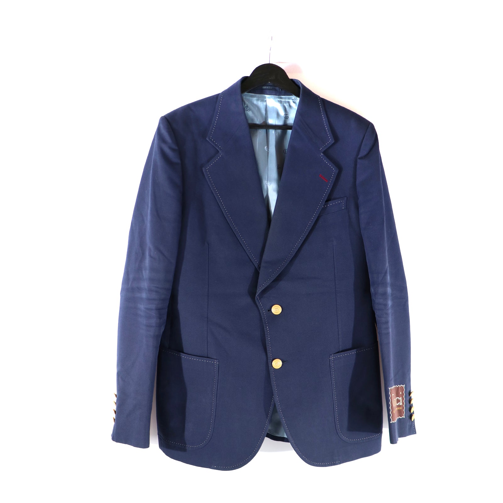 GUCCI - Veste de costume bleu marine avec écusson (T50)