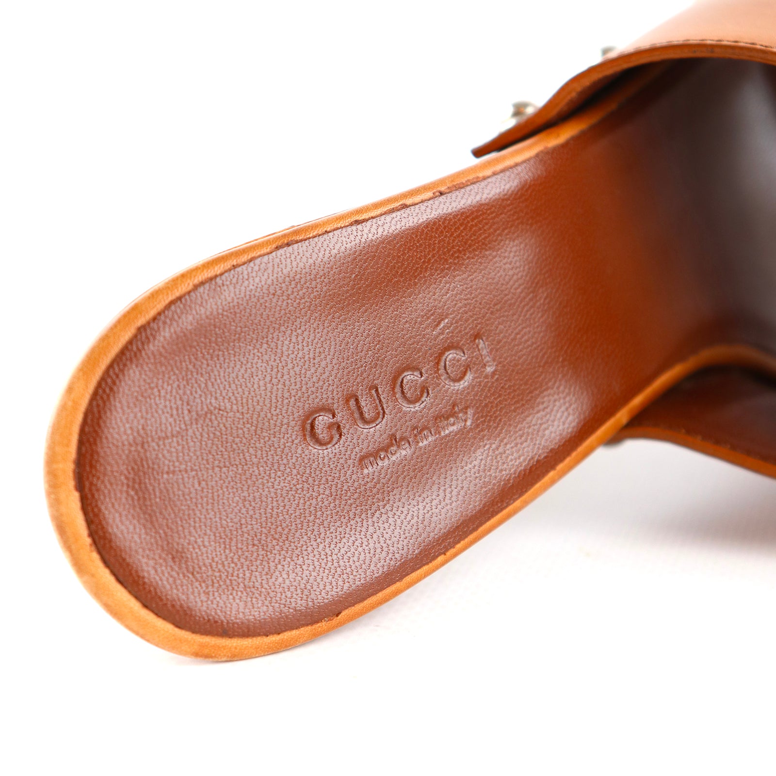 GUCCI - Mors heeled sandals in leather and wood (T37)