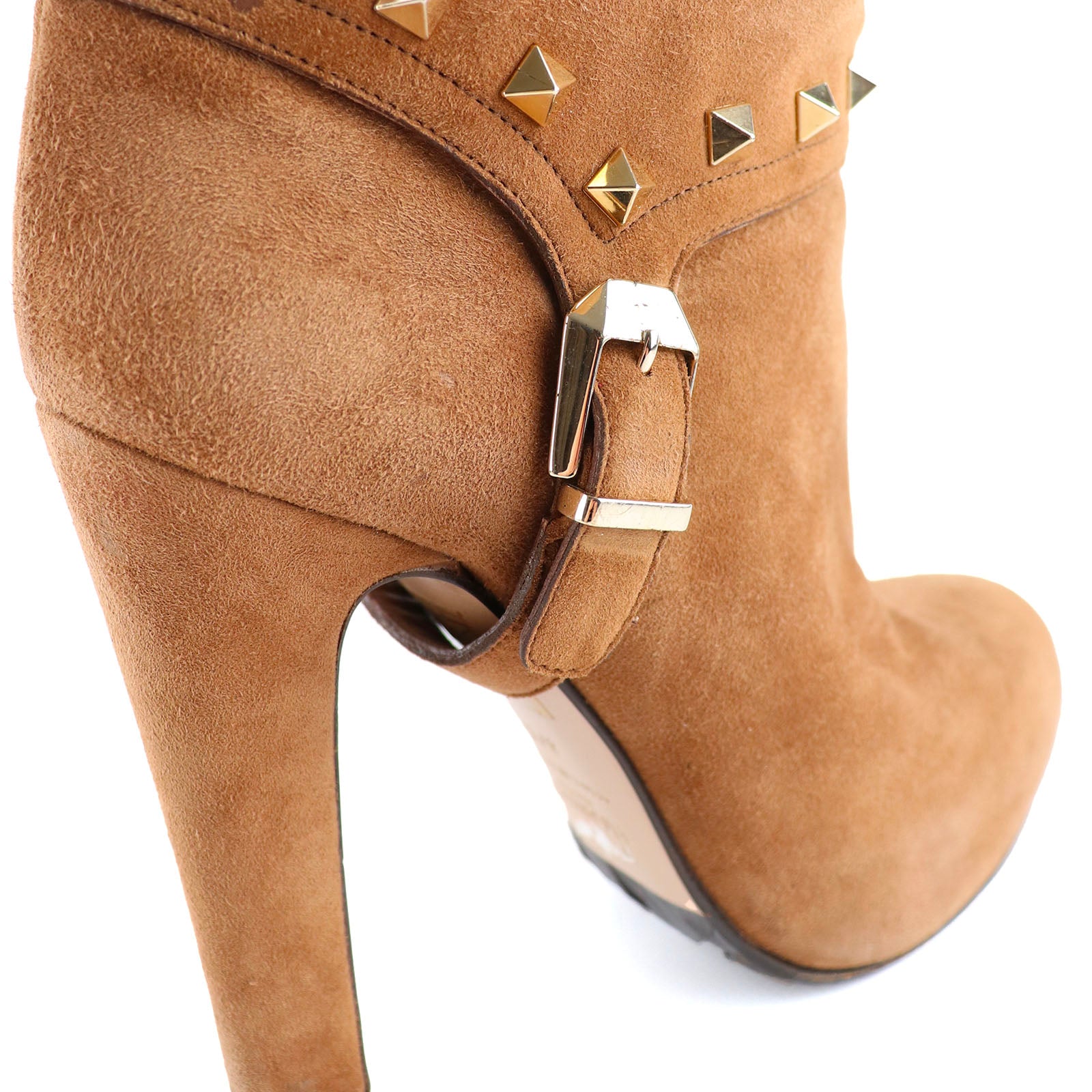 VALENTINO - Bottes Rockstud en daim marron (T37,5)