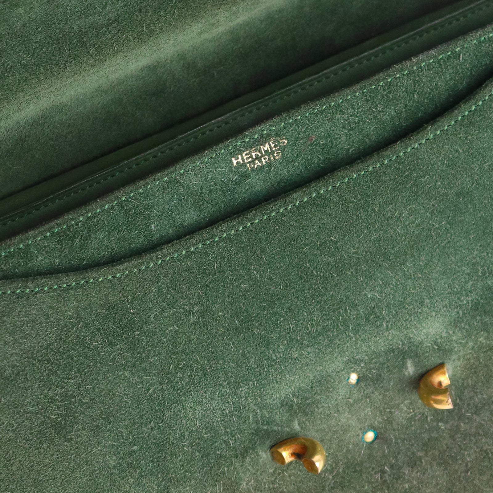 HERMÈS - Fonsbelle shoulder bag in vintage green suede