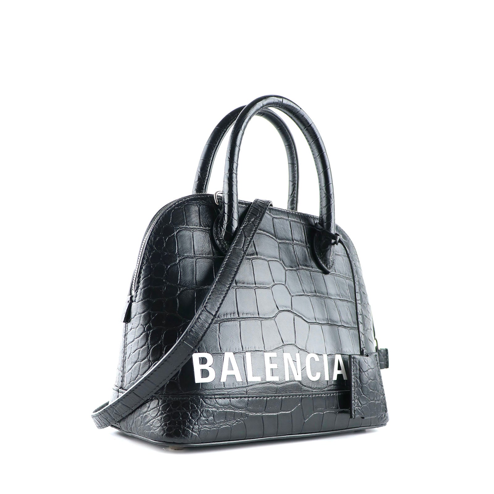 BALENCIAGA - Sac à bandoulière Ville Top Handle cuir embossé croco noir