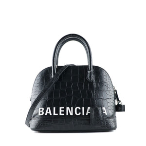 BALENCIAGA - Ville Top Handle black crocodile embossed leather shoulder bag