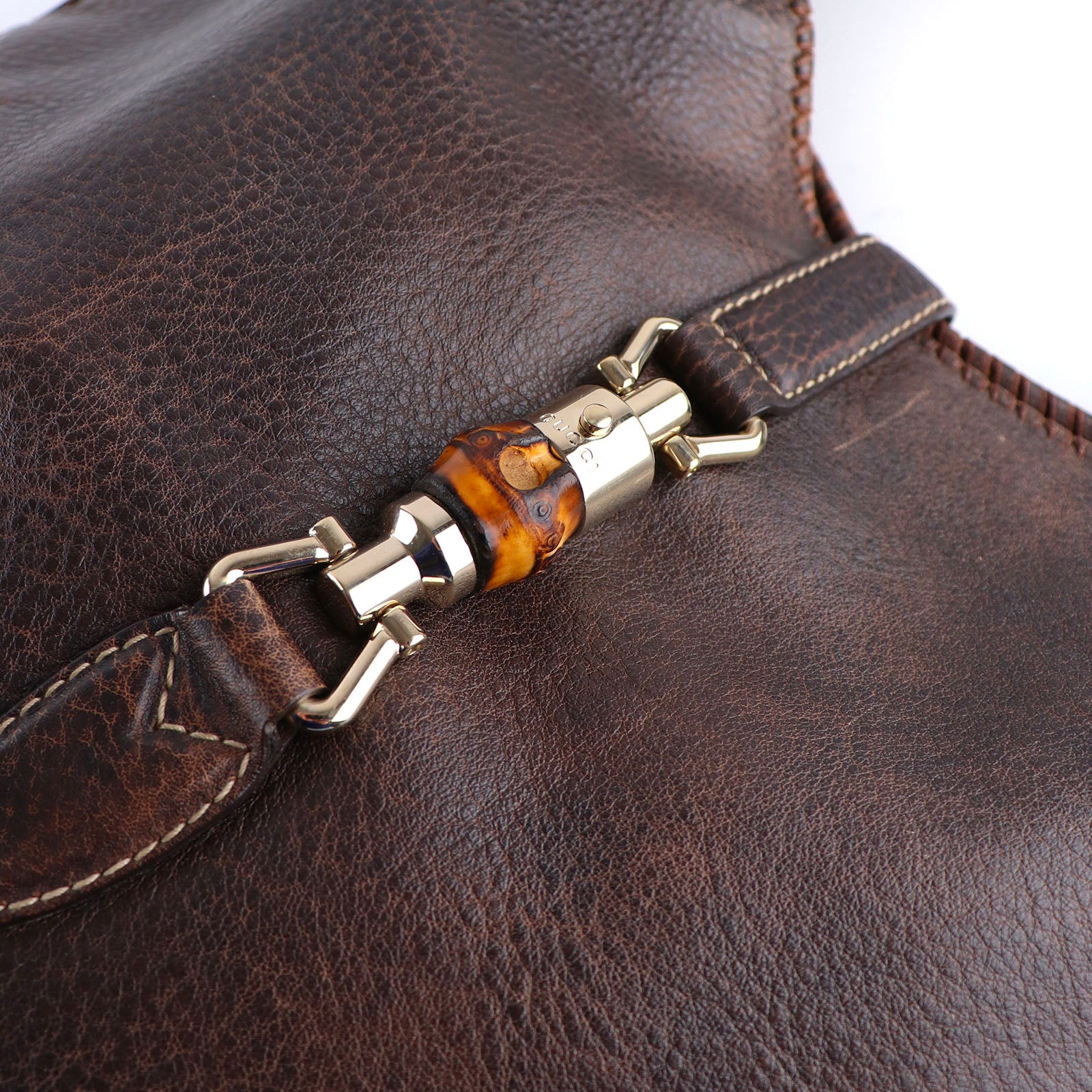 GUCCI - Jackie Bamboo shoulder bag in vintage brown leather