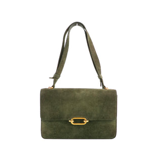 HERMÈS - Sac porté épaule Fonsbelle en daim vert vintage