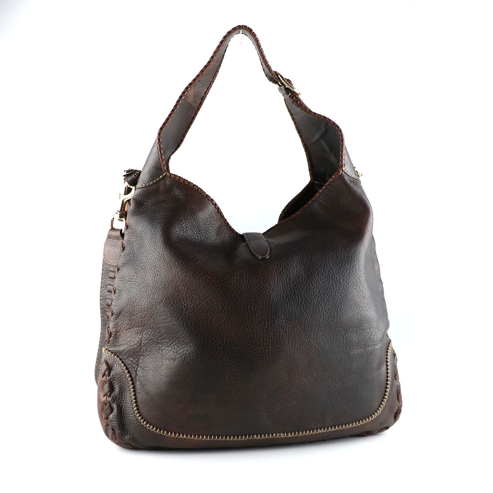 GUCCI - Jackie Bamboo shoulder bag in vintage brown leather