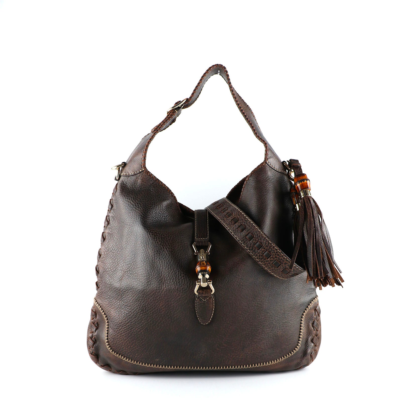 GUCCI - Jackie Bamboo shoulder bag in vintage brown leather
