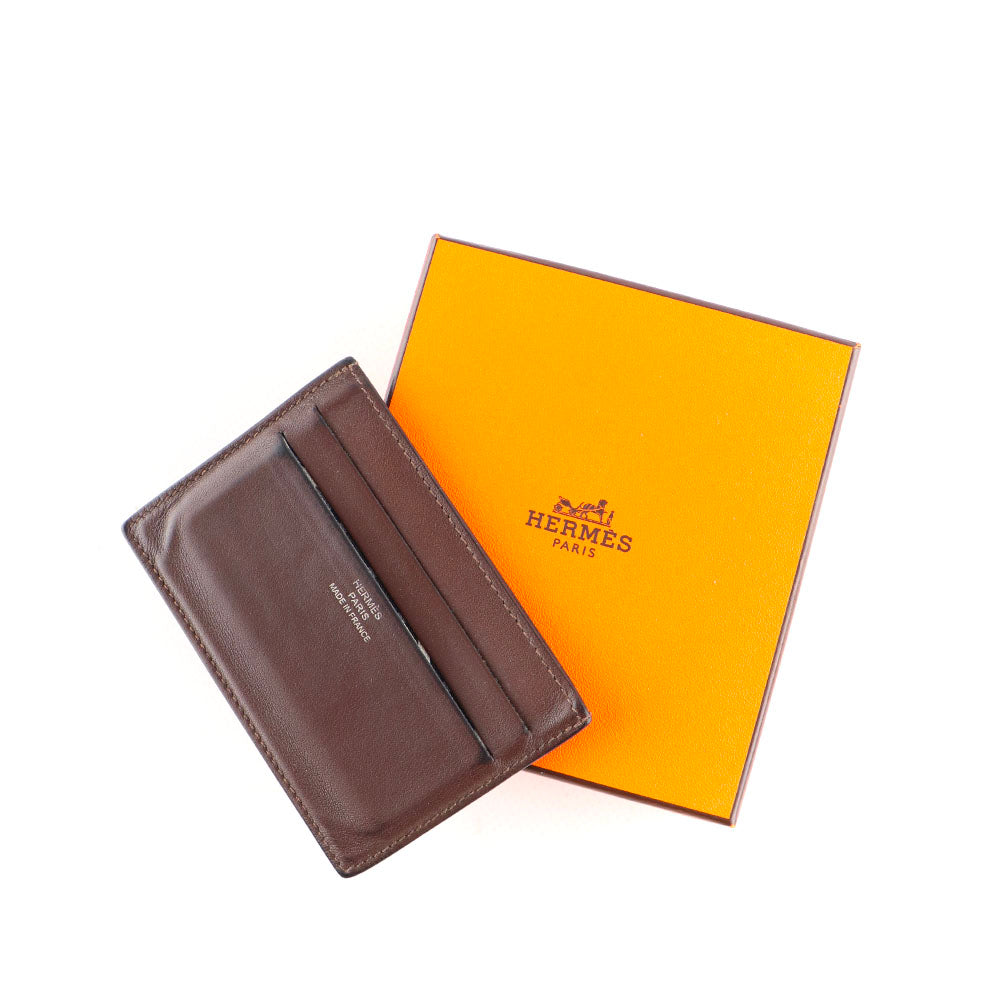 HERMÈS - Porte cartes Citizen en cuir lisse marron