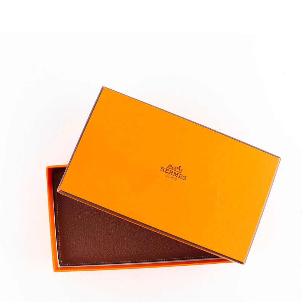 HERMÈS - Porte agenda Citizen Long combiné en cuir grainé marron vintage