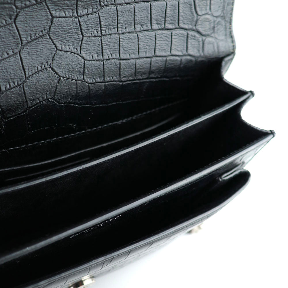 SAINT LAURENT - Medium Sunset shoulder bag in black crocodile-embossed leather