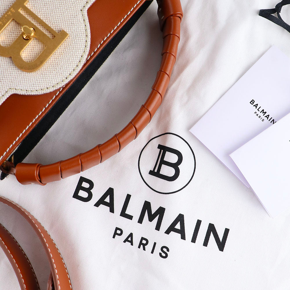 BALMAIN - B-Buzz 22 shoulder bag in leather and canvas