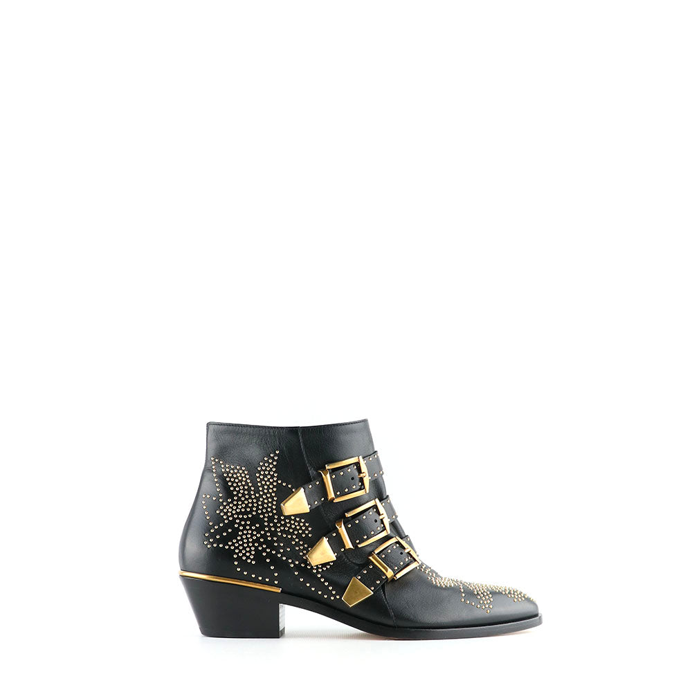 CHLOÉ - Bottines Susanna en cuir noir (T38,5)