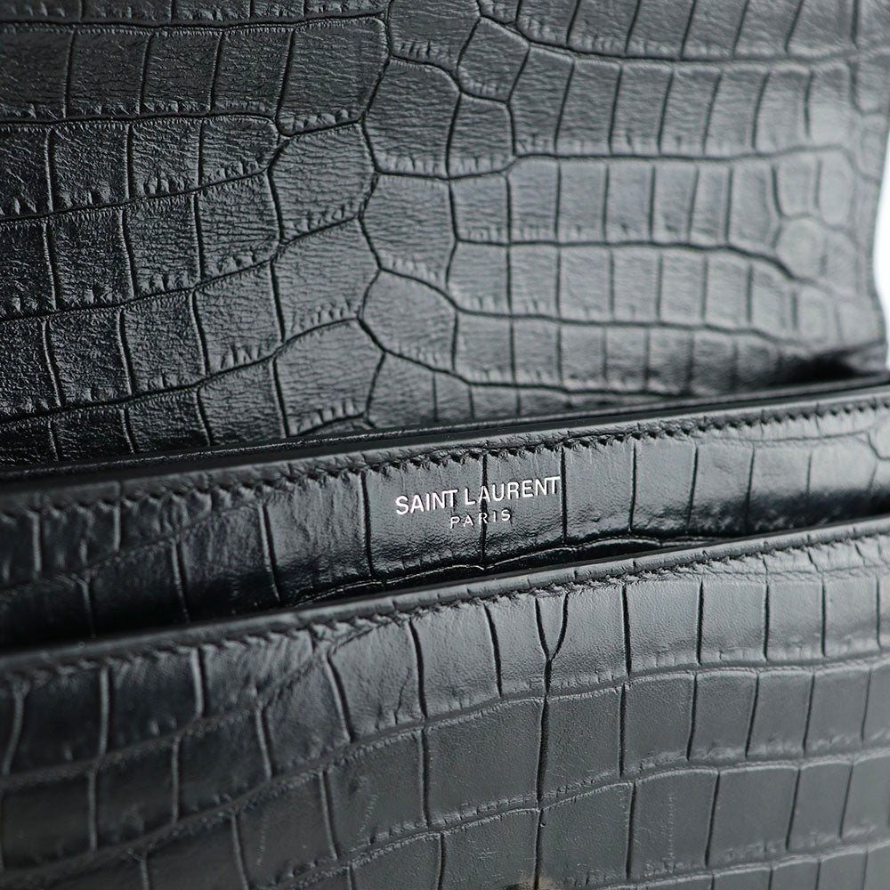 SAINT LAURENT - Medium Sunset shoulder bag in black crocodile-embossed leather