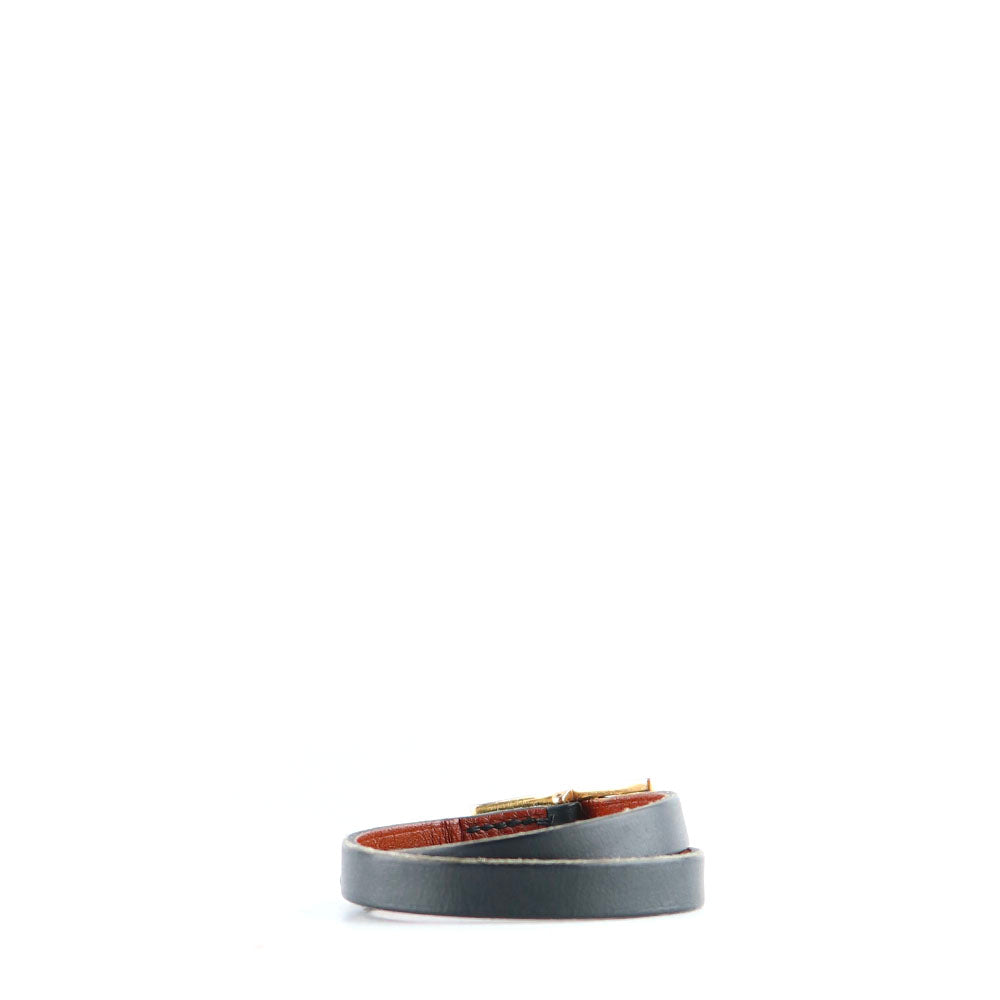 HERMÈS - Bracelet Behapi Double Tour réversible en cuir noir et marron