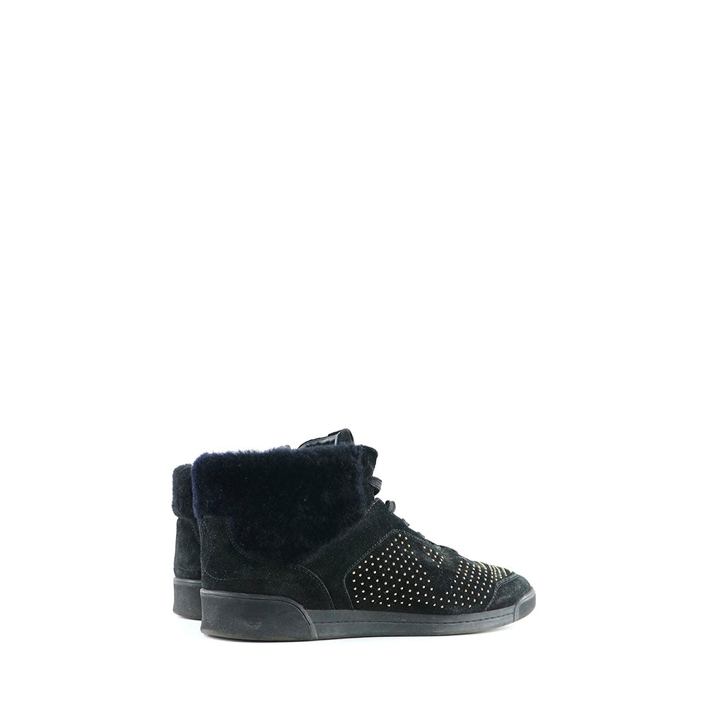 LOUIS VUITTON - Sneakers montantes en daim et laine noire (T38)