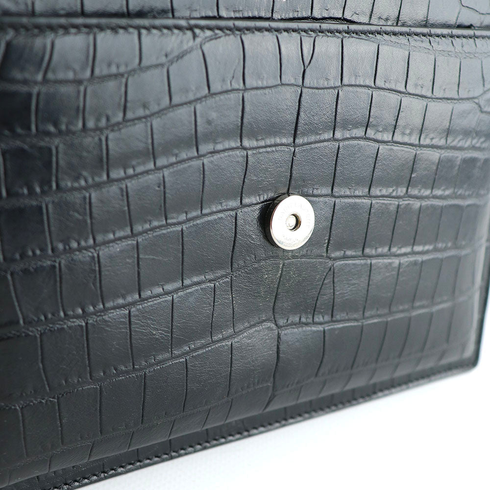 SAINT LAURENT - Medium Sunset shoulder bag in black crocodile-embossed leather