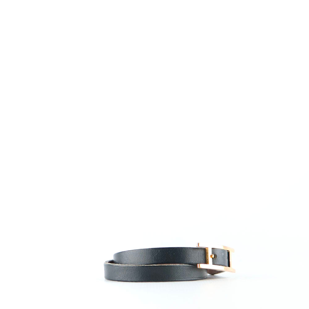 HERMÈS - Bracelet Behapi Double Tour réversible en cuir noir et marron