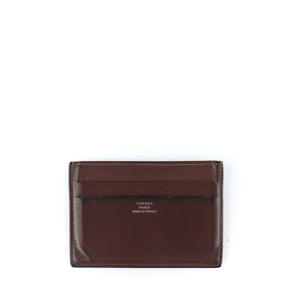 HERMÈS - Porte cartes Citizen en cuir lisse marron