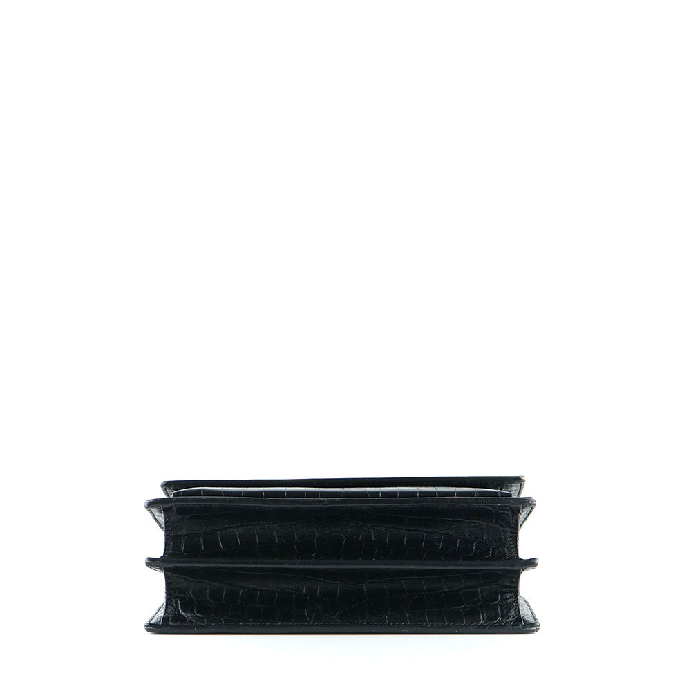 SAINT LAURENT - Medium Sunset shoulder bag in black crocodile-embossed leather