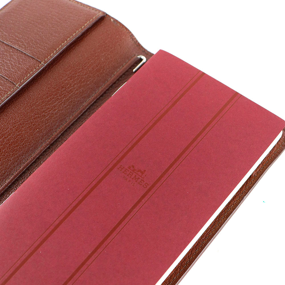 HERMÈS - Porte agenda Citizen Long combiné en cuir grainé marron vintage