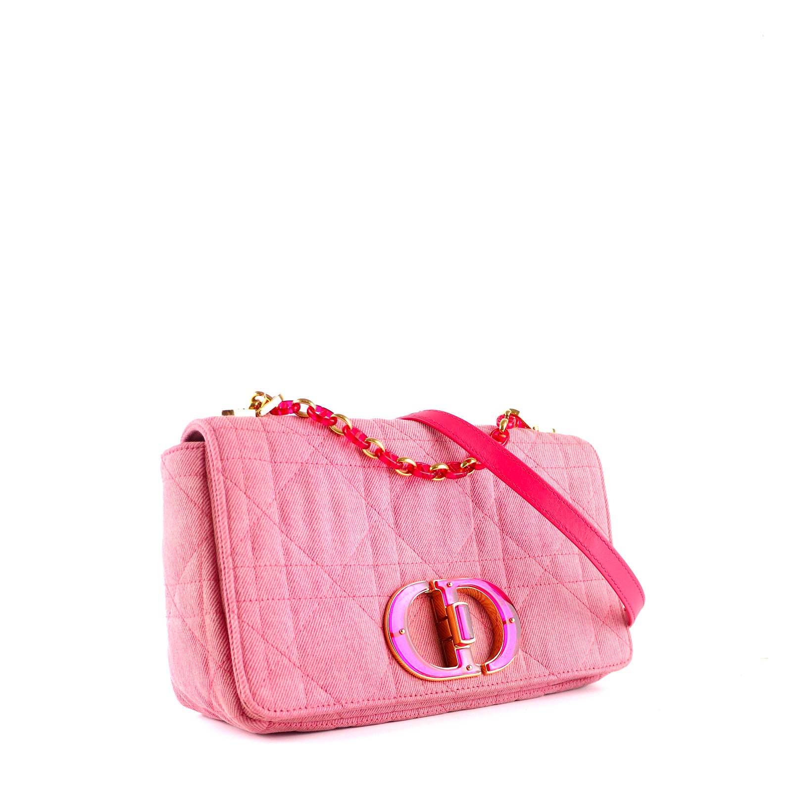 DIOR - Caro medium shoulder bag in pink denim