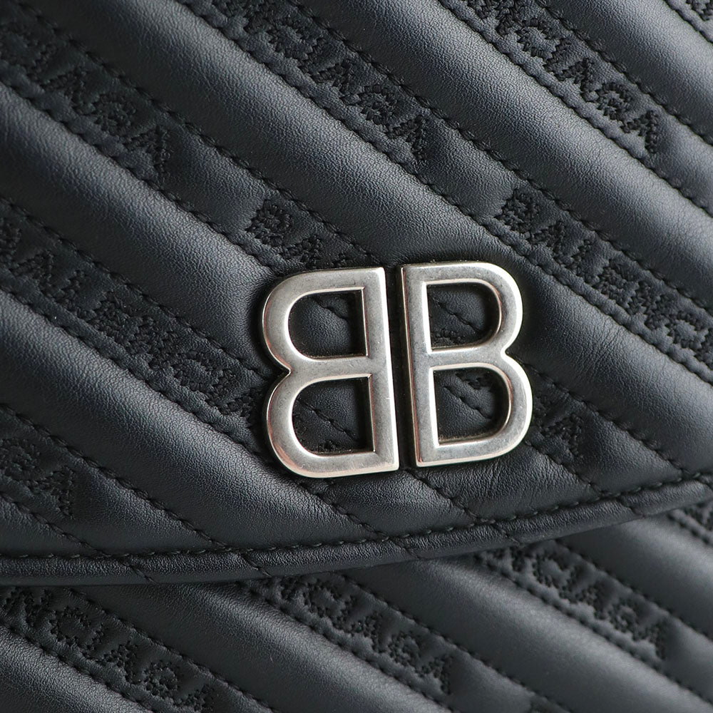 BALENCIAGA - Sac à bandoulière BB Round en cuir noir matelassé