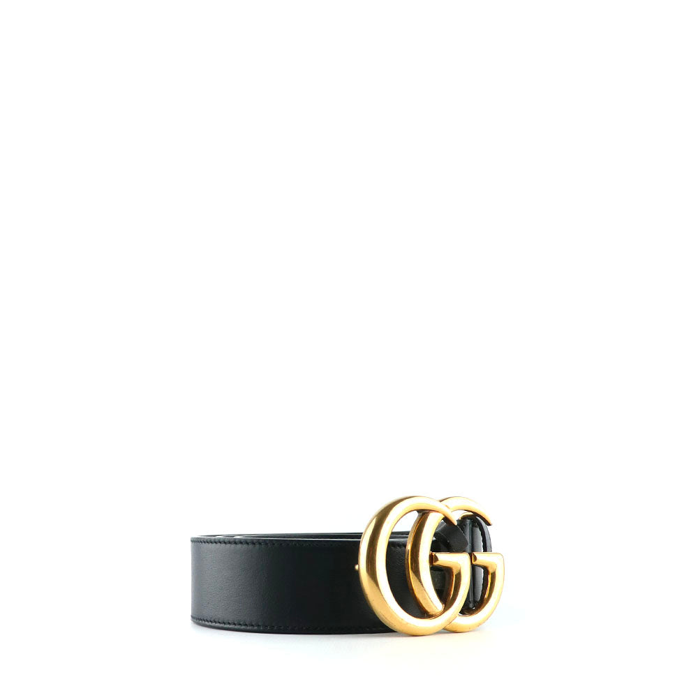 GUCCI - Ceinture GG Buckle en cuir lisse noir (T85)