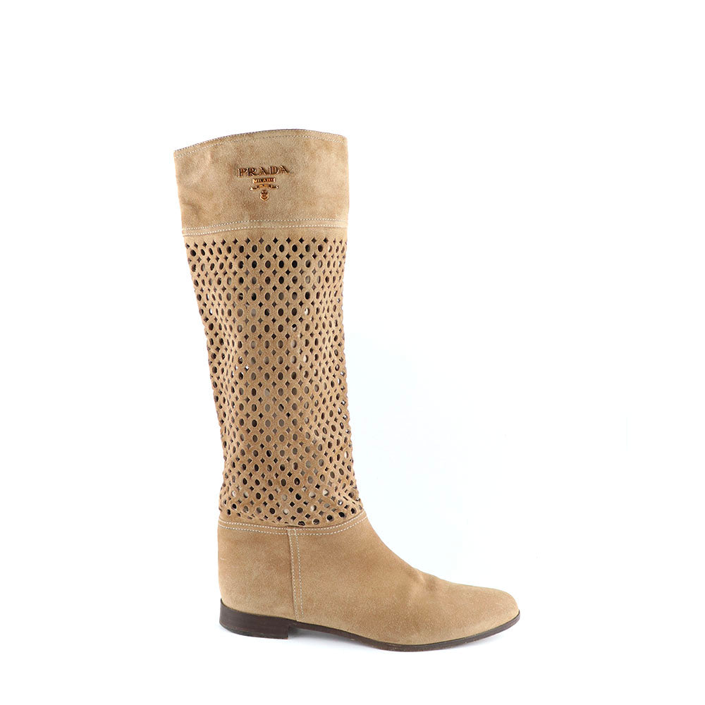 PRADA - Perforated brown suede boots (T38.5)