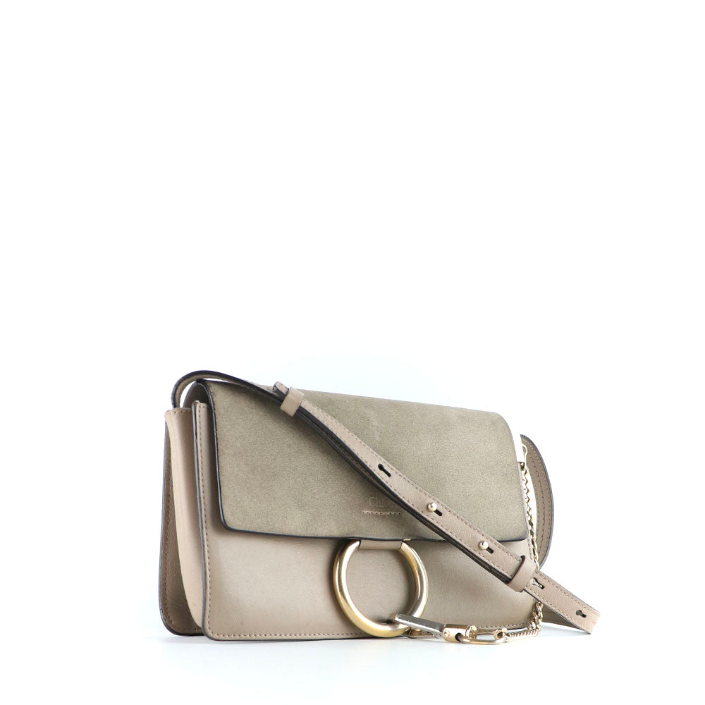 CHLOÉ - Faye shoulder bag in gray smooth leather and suede