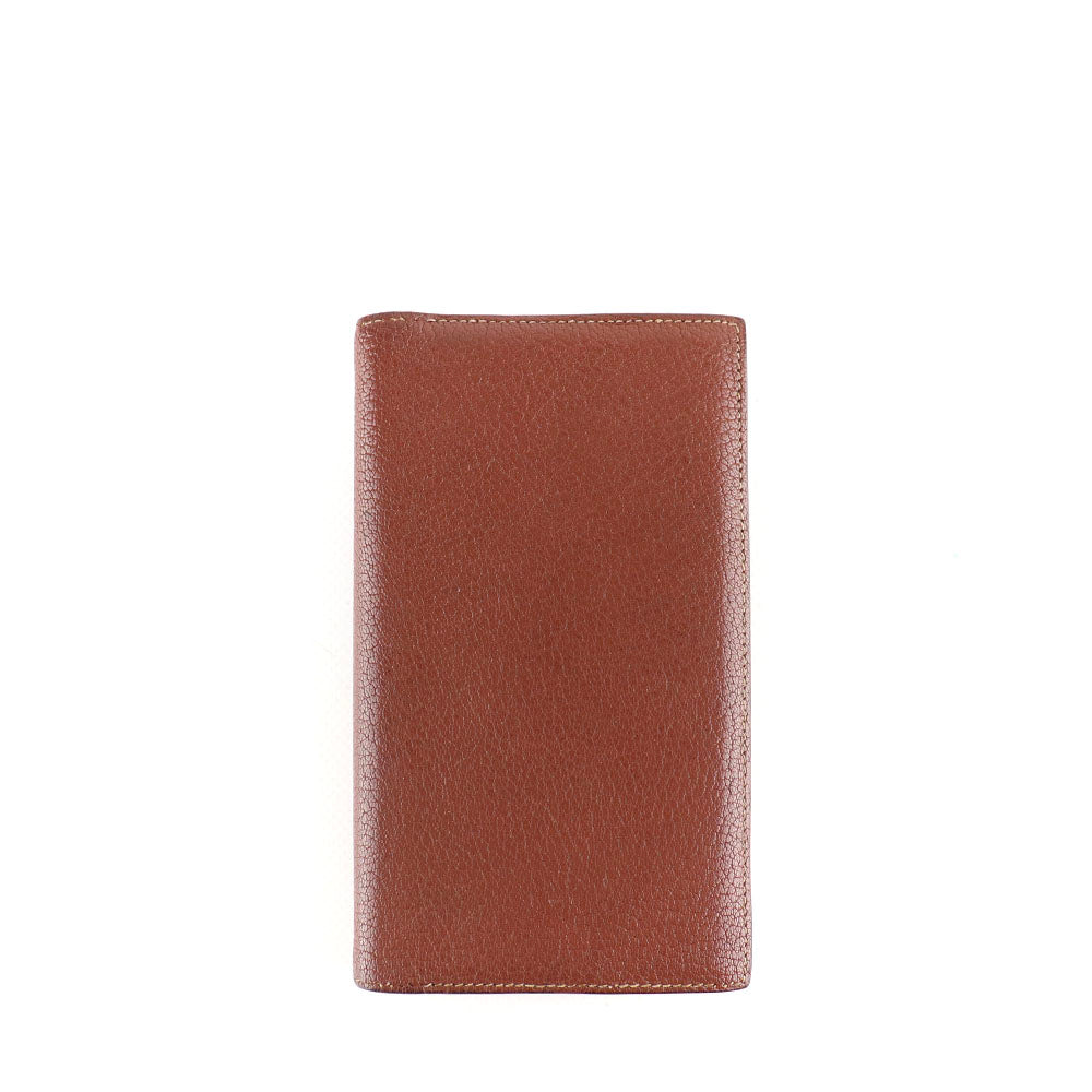 HERMÈS - Porte agenda Citizen Long combiné en cuir grainé marron vintage