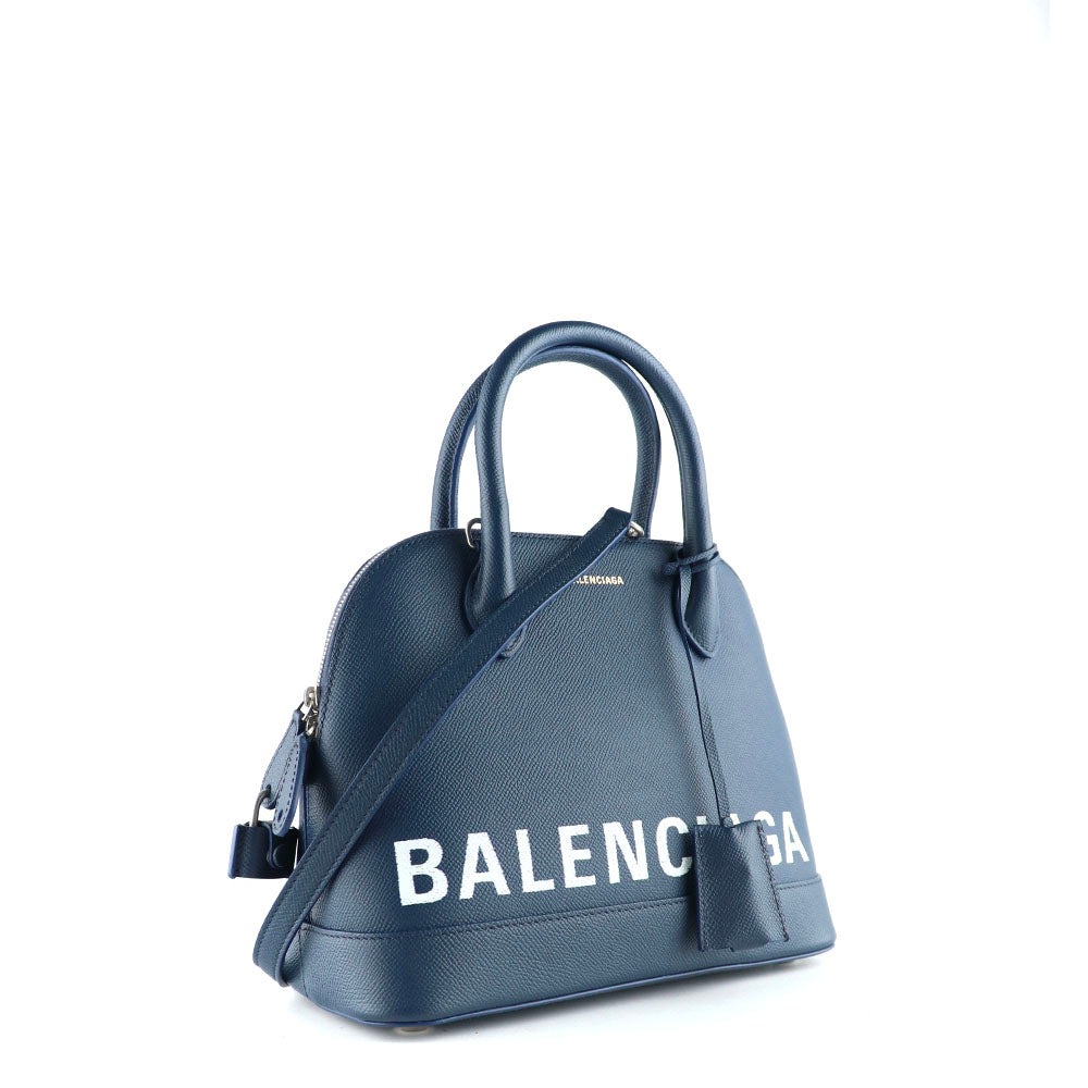 BALENCIAGA - Sac à bandoulière Ville Top Handle cuir grainé bleu marine