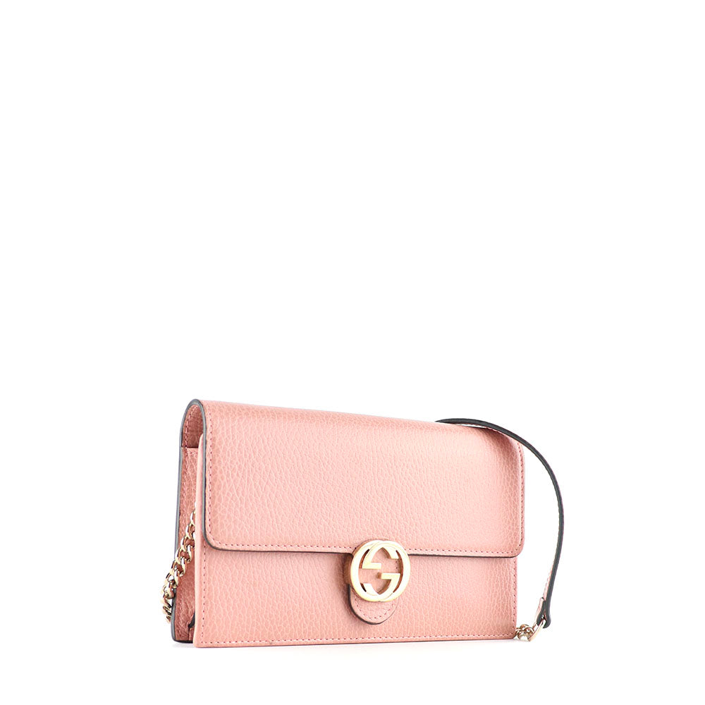 GUCCI - Interlocking shoulder bag in pink grained leather