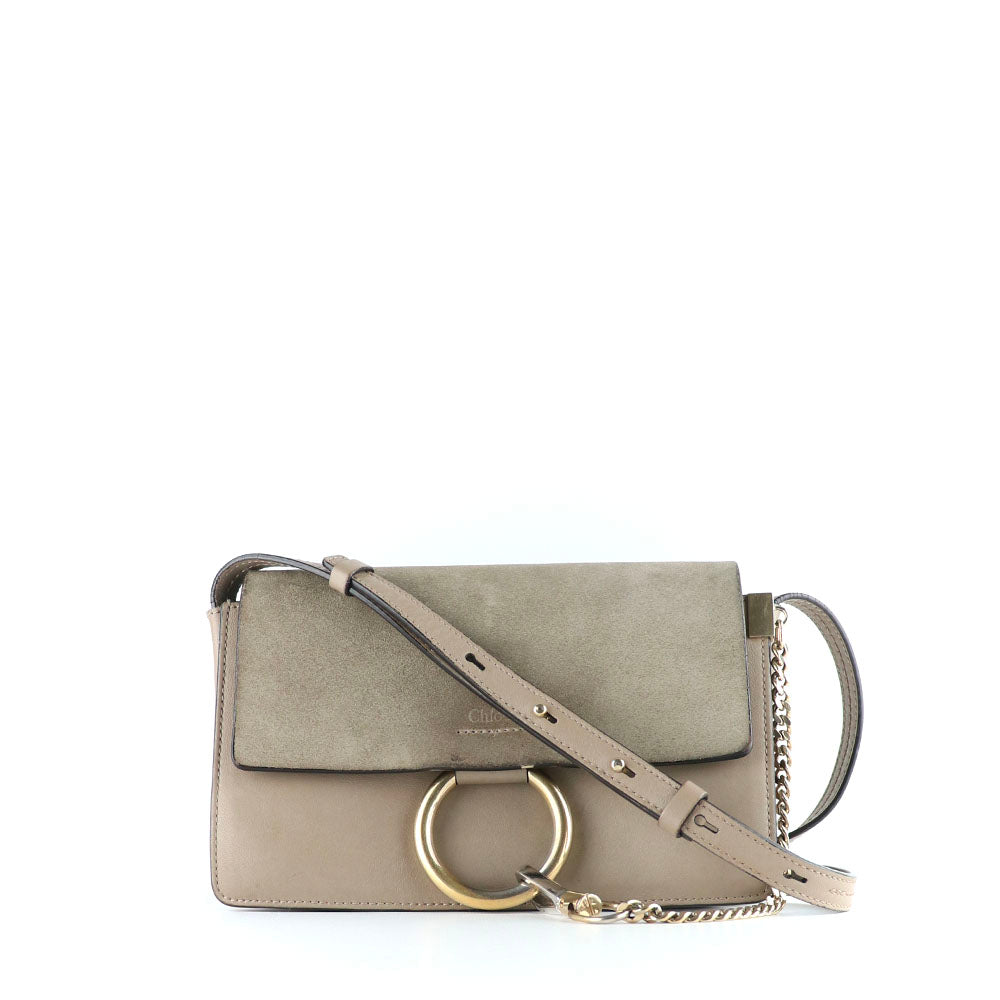 CHLOÉ - Sac à bandoulière Faye cuir lisse gris et daim