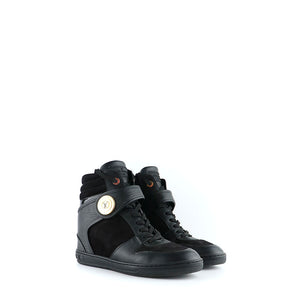 LOUIS VUITTON - High-top wedge sneakers in suede and black epi leather (T38.5)