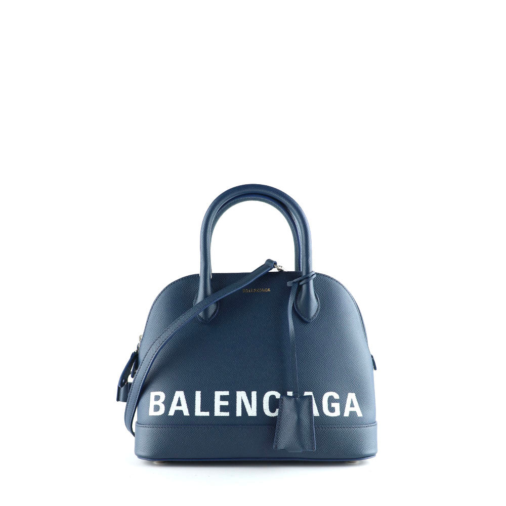 BALENCIAGA - Sac à bandoulière Ville Top Handle cuir grainé bleu marine