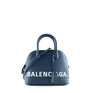 BALENCIAGA - Ville Top Handle shoulder bag in navy blue grained leather
