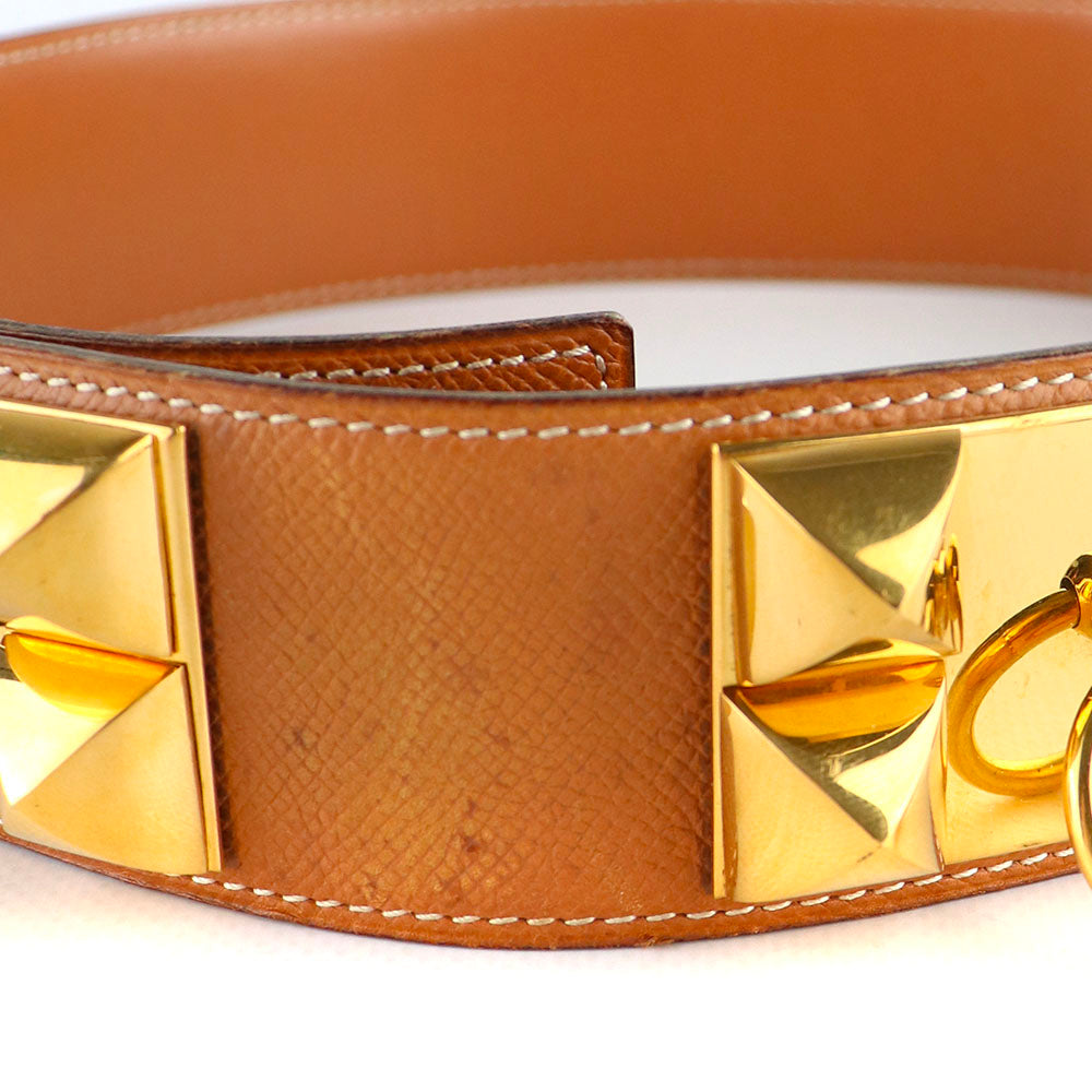 HERMÈS - Ceinture Collier de Chien en cuir gold (T70)