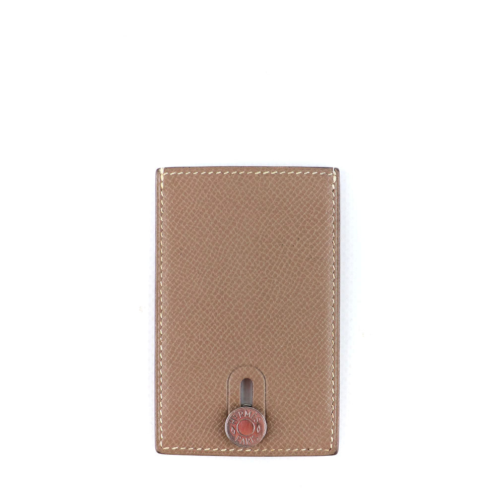 HERMÈS - Diabolo card holder in etoupe grained leather