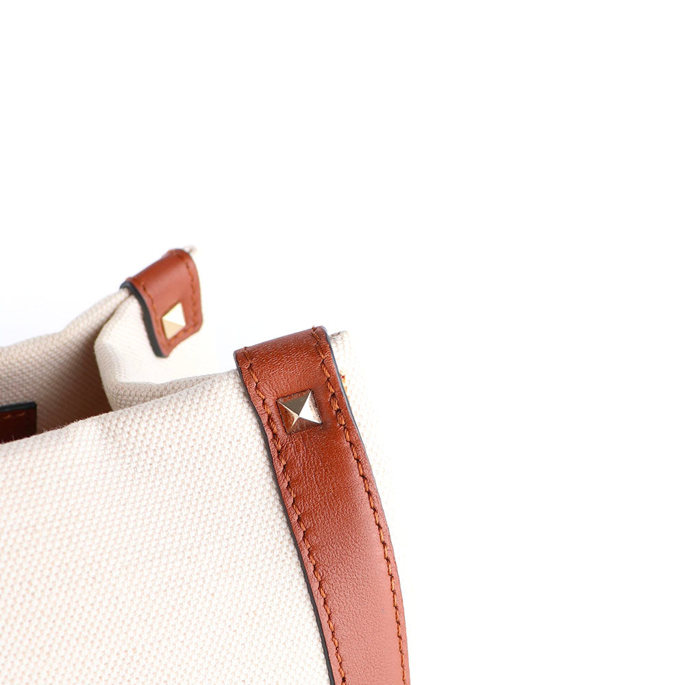 VALENTINO - Grande Plage tote bag in brown canvas and leather