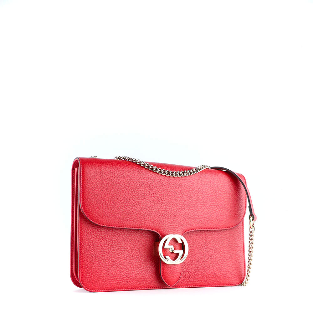 GUCCI - Sac à bandoulière Interlocking en cuir grainé rouge