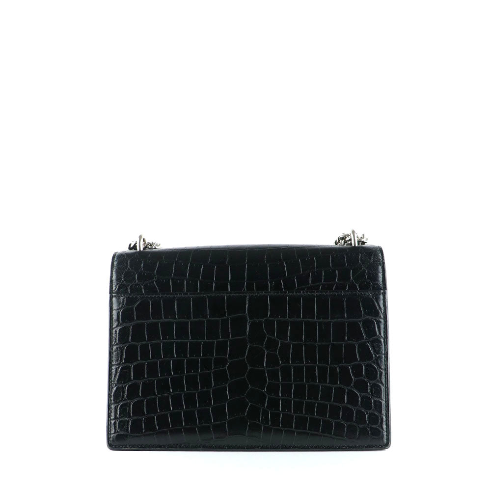 SAINT LAURENT - Medium Sunset shoulder bag in black crocodile-embossed leather