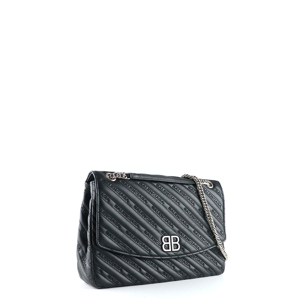 BALENCIAGA - Sac à bandoulière BB Round en cuir noir matelassé