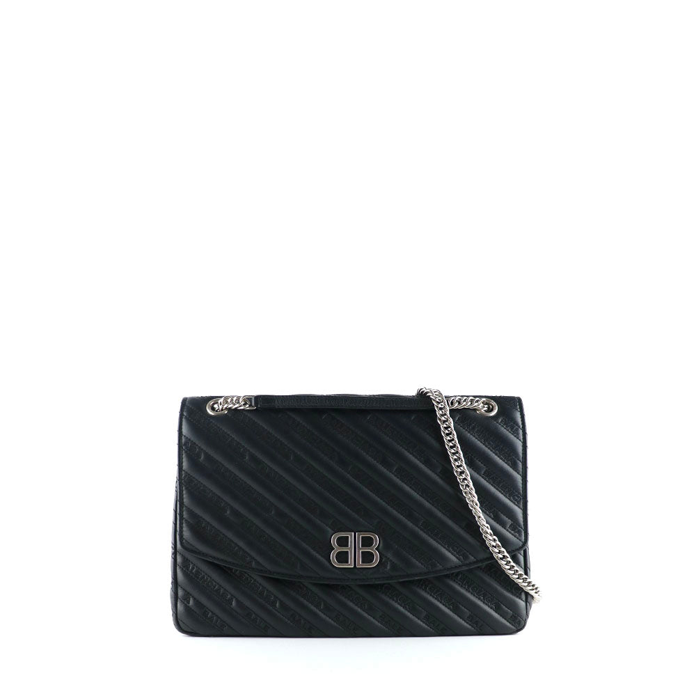 BALENCIAGA - Sac à bandoulière BB Round en cuir noir matelassé
